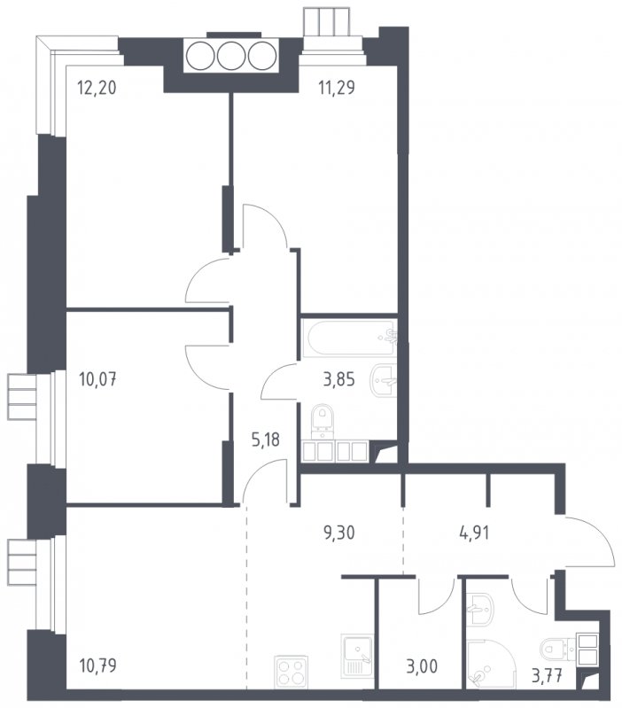 4-комнатные апартаменты с полной отделкой, 74.36 м2, 3 этаж, сдача 1 квартал 2023 г., ЖК Тропарево Парк, корпус 1.1 - объявление 1643814 - фото №1