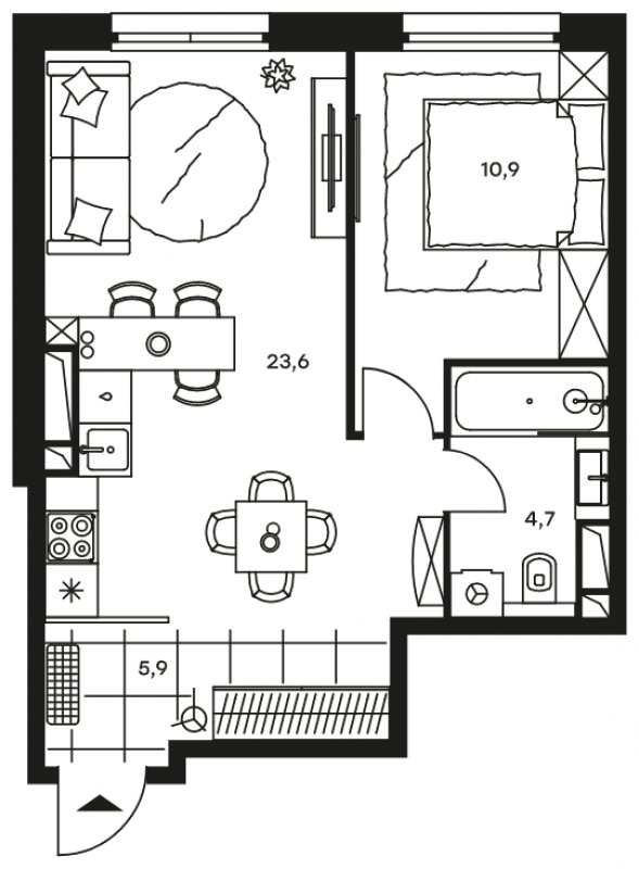 2-комнатные апартаменты без отделки, 45.1 м2, 10 этаж, дом сдан, ЖК Level Стрешнево, корпус Юг - объявление 1505196 - фото №1