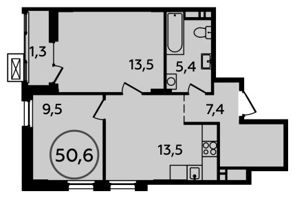 2-комнатная квартира без отделки, 50.6 м2, 15 этаж, сдача 4 квартал 2022 г., ЖК Прокшино, корпус 2.1 - объявление 1748035 - фото №1