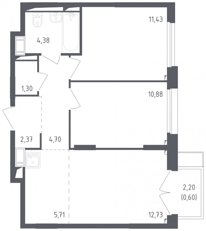 3-комнатная квартира с полной отделкой, 54.16 м2, 12 этаж, сдача 3 квартал 2024 г., ЖК Томилино Парк, корпус 5.2 - объявление 1823138 - фото №1