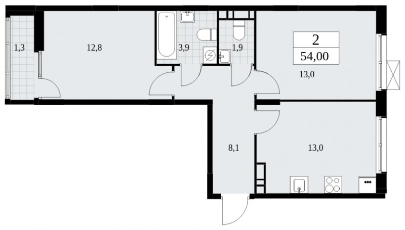 2-комнатная квартира без отделки, 54 м2, 6 этаж, сдача 2 квартал 2025 г., ЖК Дзен-кварталы, корпус 2.4 - объявление 1932763 - фото №1