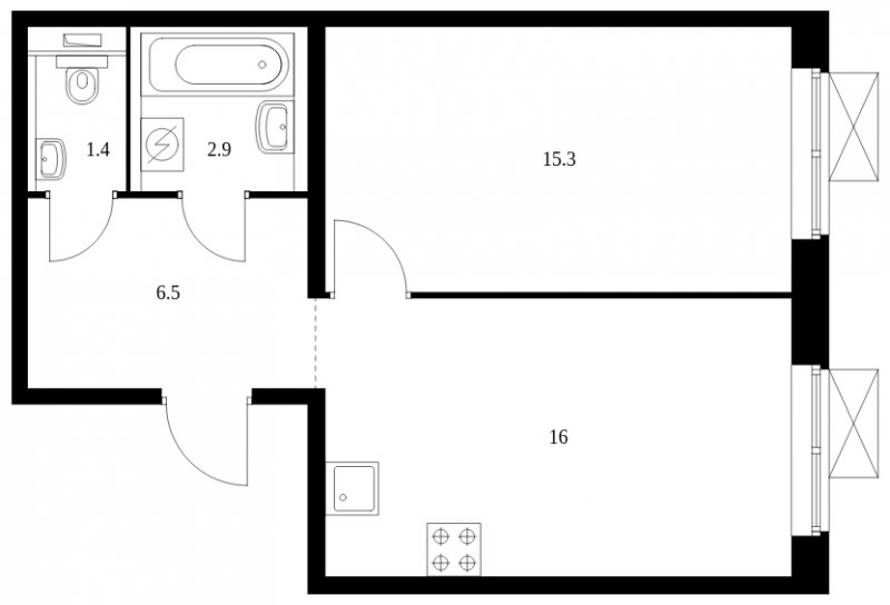 1-комнатная квартира с полной отделкой, 42.1 м2, 19 этаж, сдача 1 квартал 2023 г., ЖК Одинцово-1, корпус 1.19.2 - объявление 1758575 - фото №1