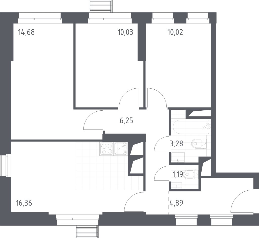 3-комнатные апартаменты с полной отделкой, 66.7 м2, 3 этаж, сдача 4 квартал 2023 г., ЖК Квартал Спутник, корпус 15 - объявление 1985366 - фото №1