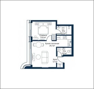 1-комнатная квартира с частичной отделкой, 40.7 м2, 46 этаж, сдача 4 квартал 2023 г., ЖК City Bay, корпус Atlantic Ocean 1 - объявление 1934726 - фото №1