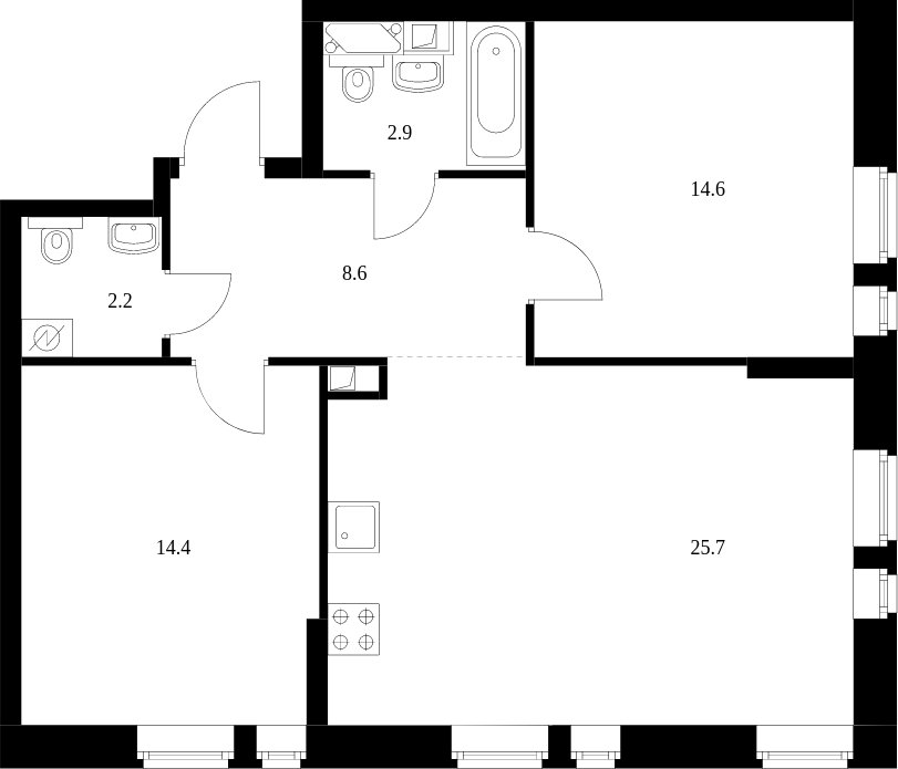 2-комнатная квартира без отделки, 68.4 м2, 2 этаж, дом сдан, ЖК Green Park, корпус 7 - объявление 1998084 - фото №1