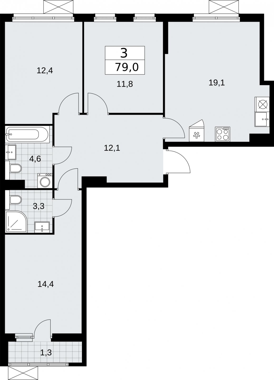 3-комнатная квартира с полной отделкой, 79 м2, 5 этаж, сдача 2 квартал 2026 г., ЖК Бунинские кварталы, корпус 7.1 - объявление 2319496 - фото №1