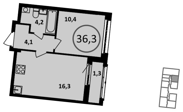 1-комнатная квартира с частичной отделкой, 36.3 м2, 7 этаж, сдача 1 квартал 2023 г., ЖК Испанские кварталы, корпус 5.5 - объявление 1448536 - фото №1