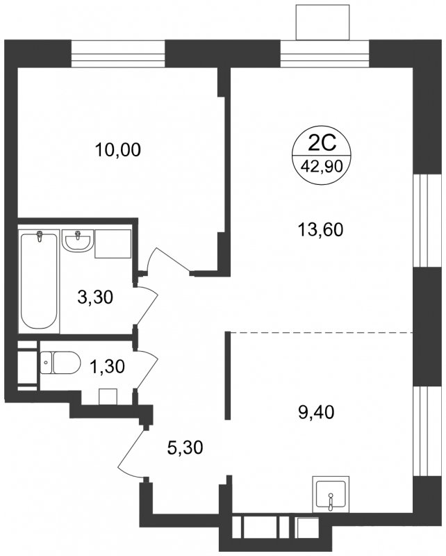 2-комнатные апартаменты с полной отделкой, 42.9 м2, 13 этаж, сдача 1 квартал 2023 г., ЖК Люберцы, корпус 65 - объявление 1503256 - фото №1