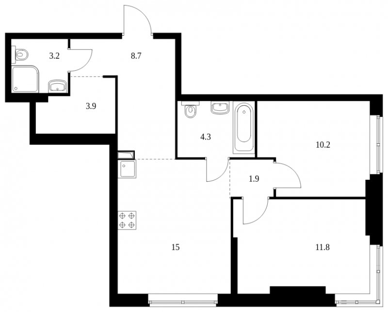 2-комнатная квартира без отделки, 59 м2, 1 этаж, сдача 4 квартал 2023 г., ЖК Holland park, корпус 11 - объявление 1660163 - фото №1