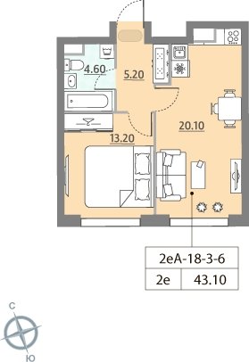 1-комнатная квартира без отделки, 42.6 м2, 4 этаж, дом сдан, ЖК ЗИЛАРТ, корпус 12 - объявление 2256273 - фото №1