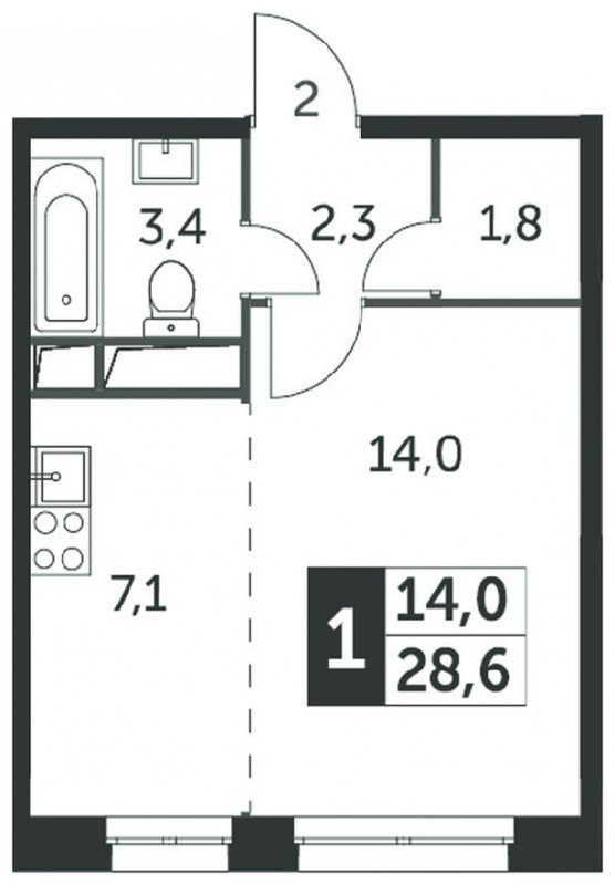 Студия с частичной отделкой, 28.9 м2, 20 этаж, сдача 4 квартал 2023 г., ЖК Датский квартал, корпус 2 - объявление 1887294 - фото №1