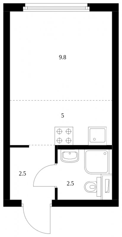 Студия с полной отделкой, 19.8 м2, 22 этаж, сдача 3 квартал 2024 г., ЖК Руставели 14, корпус 2.3 - объявление 1689123 - фото №1