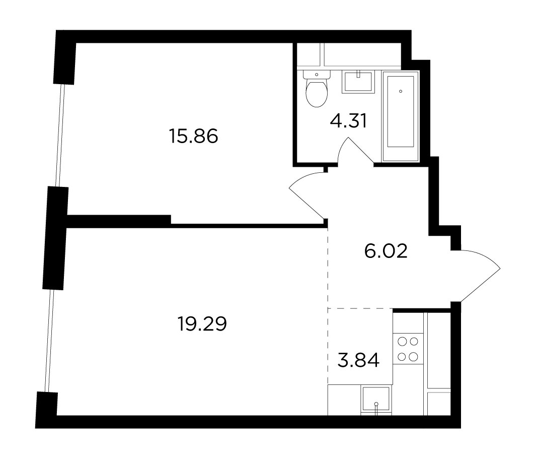 2-комнатная квартира без отделки, 49.32 м2, 28 этаж, дом сдан, ЖК КутузовGRAD 2, корпус 3 - объявление 2173465 - фото №1