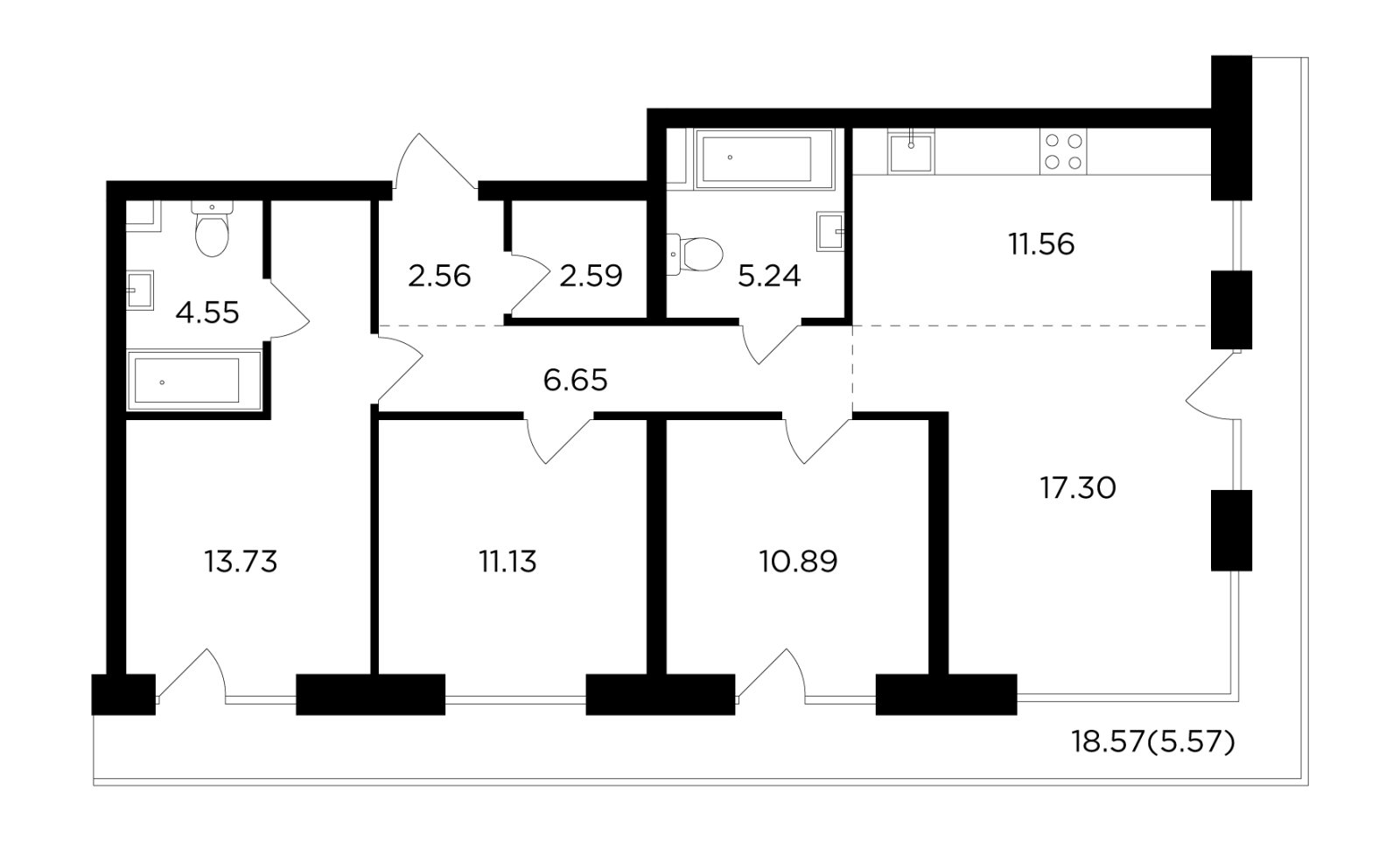 4-комнатная квартира с частичной отделкой, 91.77 м2, 15 этаж, дом сдан, ЖК FORIVER, корпус 8 - объявление 2371321 - фото №1