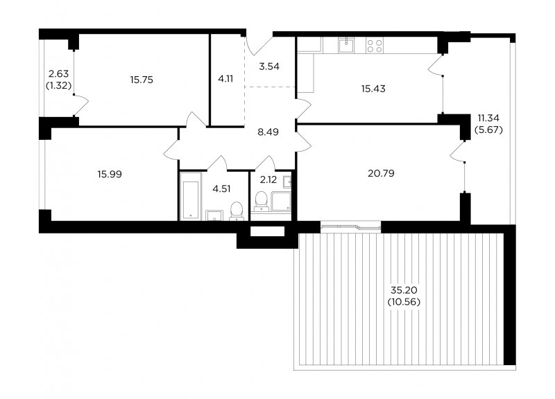3-комнатная квартира без отделки, 108.28 м2, 10 этаж, дом сдан, ЖК RiverSky, корпус 8 - объявление 1770818 - фото №1