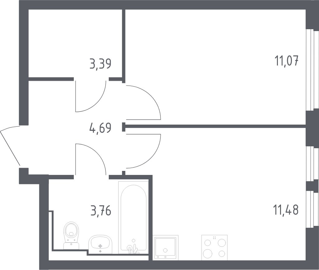 1-комнатная квартира с полной отделкой, 34.39 м2, 9 этаж, сдача 1 квартал 2025 г., ЖК Остафьево, корпус 17 - объявление 2000865 - фото №1