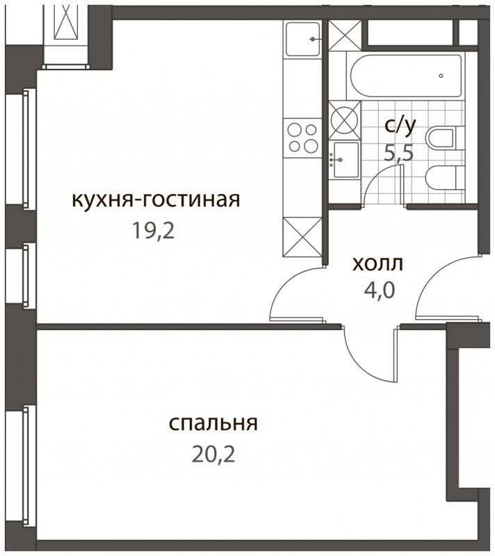 2-комнатная квартира (евро) без отделки, 48.9 м2, 8 этаж, дом сдан, ЖК HomeCity, корпус 1 - объявление 1762656 - фото №1