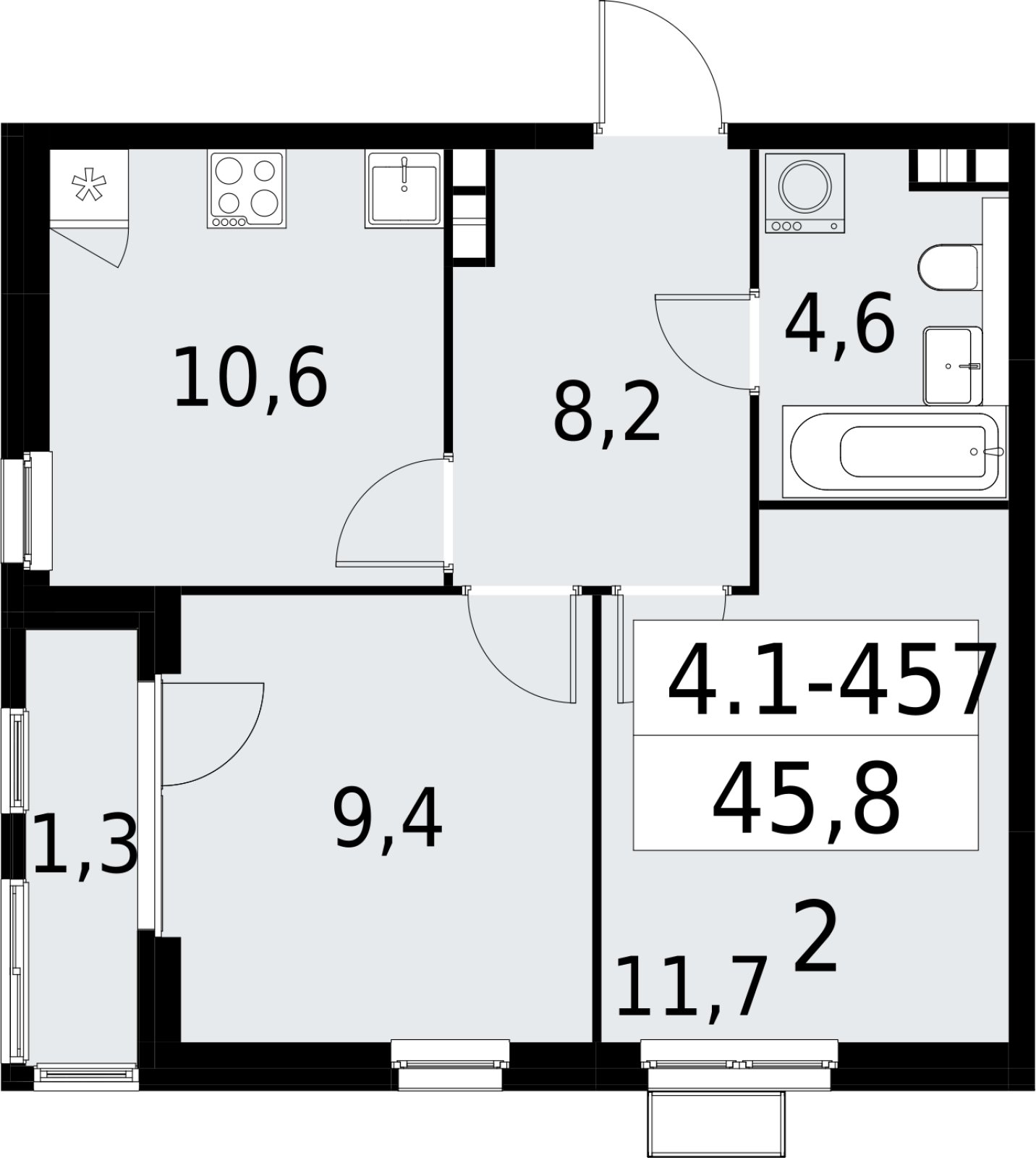 2-комнатная квартира с полной отделкой, 45.8 м2, 9 этаж, сдача 2 квартал 2027 г., ЖК Южные сады, корпус 4.1.2 - объявление 2392962 - фото №1