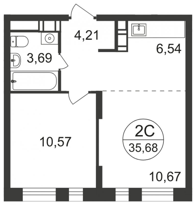 2-комнатная квартира с полной отделкой, 35.68 м2, 10 этаж, сдача 3 квартал 2023 г., ЖК Люберцы, корпус 66 - объявление 1597988 - фото №1