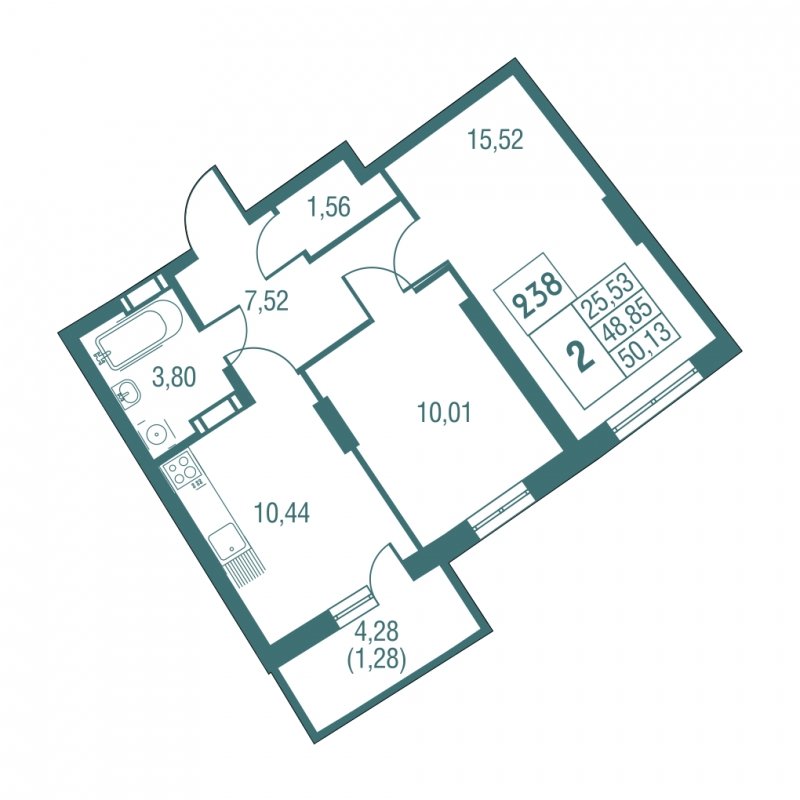 2-комнатная квартира с частичной отделкой, 52.4 м2, 25 этаж, дом сдан, ЖК Жилой микрорайон Одинбург, корпус 32 - объявление 1826772 - фото №1