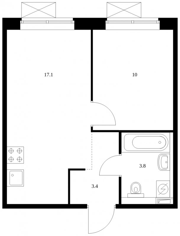 1-комнатная квартира с полной отделкой, 34.3 м2, 8 этаж, сдача 2 квартал 2023 г., ЖК Середневский лес, корпус 1.3 - объявление 1495339 - фото №1