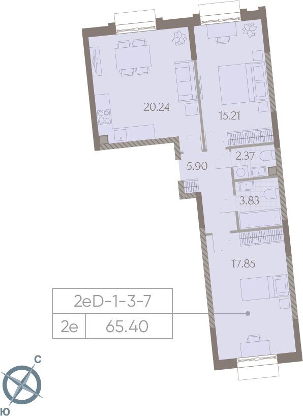 2-комнатная квартира без отделки, 65.4 м2, 3 этаж, сдача 3 квартал 2025 г., ЖК Дмитровское небо, корпус 2 - объявление 2189132 - фото №1