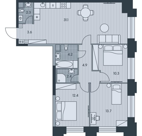 4-комнатная квартира без отделки, 84.9 м2, 32 этаж, сдача 3 квартал 2025 г., ЖК EVER, корпус 6 - объявление 2331733 - фото №1