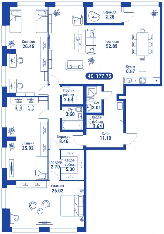 4-комнатная квартира без отделки, 175.49 м2, 32 этаж, сдача 4 квартал 2023 г., ЖК iLove, корпус 3 - объявление 1886457 - фото №1