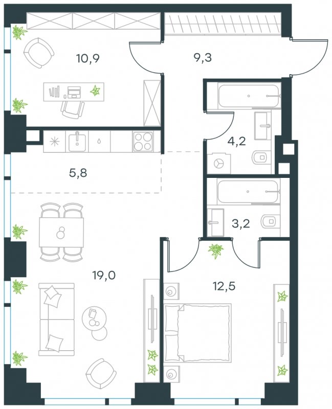 3-комнатная квартира с частичной отделкой, 64.9 м2, 15 этаж, сдача 4 квартал 2024 г., ЖК Level Мичуринский, корпус 5 - объявление 1772867 - фото №1