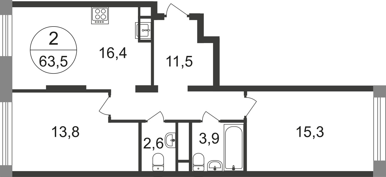 2-комнатная квартира без отделки, 63.5 м2, 11 этаж, сдача 1 квартал 2025 г., ЖК город-парк Переделкино Ближнее, корпус 17-1 - объявление 2343278 - фото №1