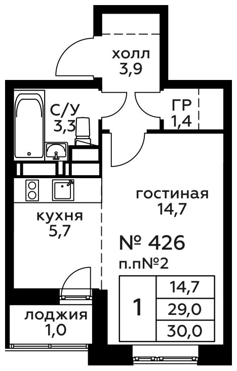 Студия без отделки, 30 м2, 8 этаж, дом сдан, ЖК Новоград Павлино, корпус 18 - объявление 2005149 - фото №1