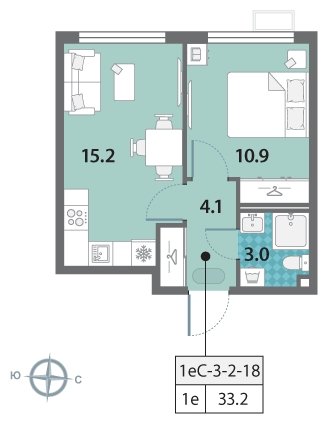 1-комнатная квартира 1 м2, 23 этаж, сдача 4 квартал 2022 г., ЖК Лучи, корпус 12 - объявление 1747494 - фото №1