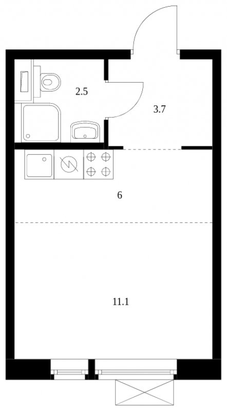 Студия с полной отделкой, 23.3 м2, 6 этаж, сдача 2 квартал 2023 г., ЖК Волжский парк, корпус 3.1 - объявление 1757288 - фото №1
