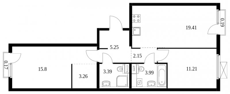 2-комнатная квартира с полной отделкой, 64.82 м2, 17 этаж, сдача 2 квартал 2024 г., ЖК Матвеевский Парк, корпус 1.6 - объявление 1609808 - фото №1