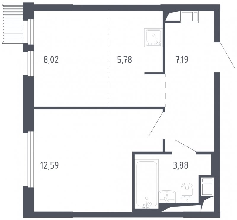 2-комнатная квартира с полной отделкой, 37.46 м2, 12 этаж, сдача 3 квартал 2023 г., ЖК Мытищи Парк, корпус 2 - объявление 1619141 - фото №1