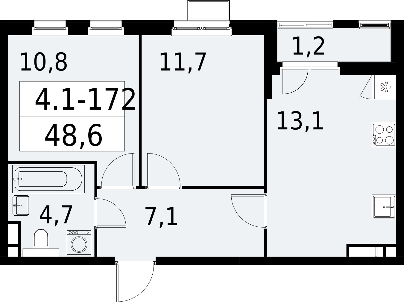 2-комнатная квартира с полной отделкой, 48.6 м2, 7 этаж, сдача 2 квартал 2027 г., ЖК Южные сады, корпус 4.1.2 - объявление 2392702 - фото №1