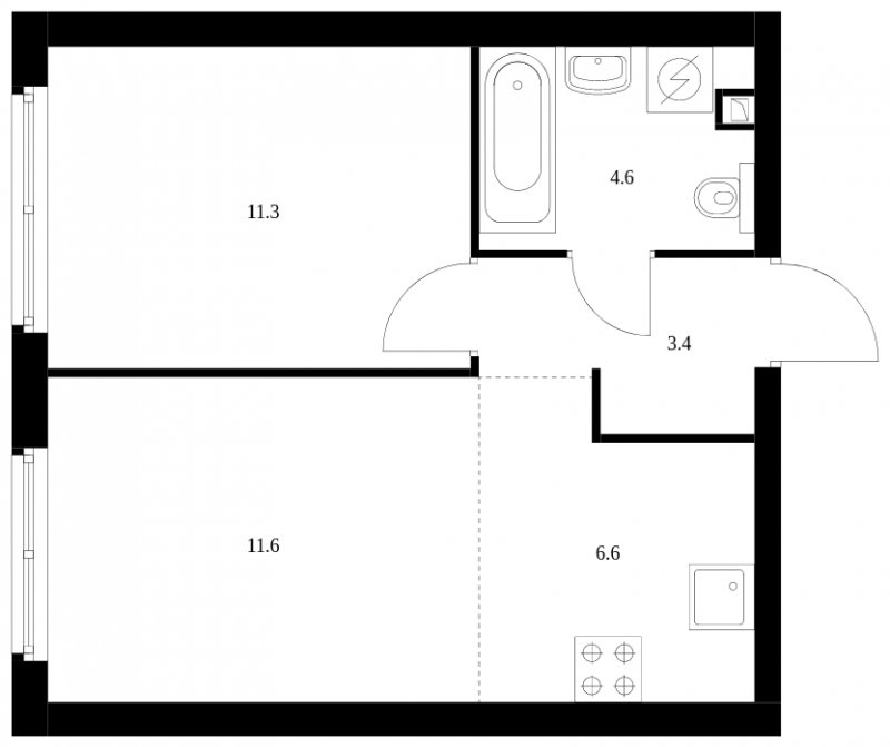2-комнатная квартира с полной отделкой, 37.5 м2, 23 этаж, сдача 4 квартал 2023 г., ЖК Руставели 14, корпус 1.2 - объявление 1558816 - фото №1