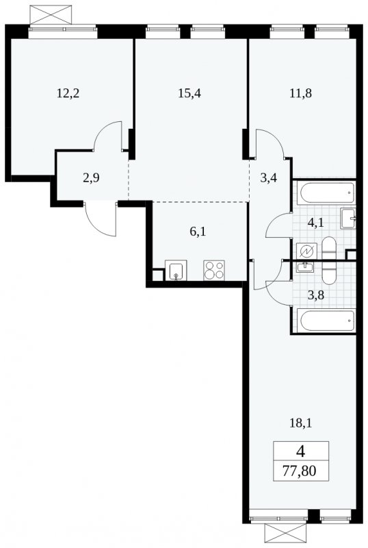4-комнатная квартира (евро) без отделки, 77.8 м2, 2 этаж, сдача 1 квартал 2025 г., ЖК Прокшино, корпус 5.1.3 - объявление 1810493 - фото №1