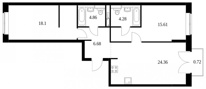2-комнатная квартира без отделки, 74.61 м2, 8 этаж, сдача 4 квартал 2022 г., ЖК Green Park, корпус 7 - объявление 1333167 - фото №1