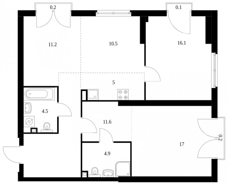 4-комнатная квартира с полной отделкой, 87.1 м2, 6 этаж, сдача 4 квартал 2023 г., ЖК Руставели 14, корпус 1.2 - объявление 1558829 - фото №1