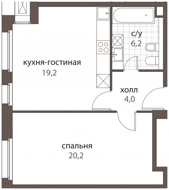2-комнатная квартира (евро) без отделки, 49.6 м2, 2 этаж, дом сдан, ЖК HomeCity, корпус 1 - объявление 1762616 - фото №1