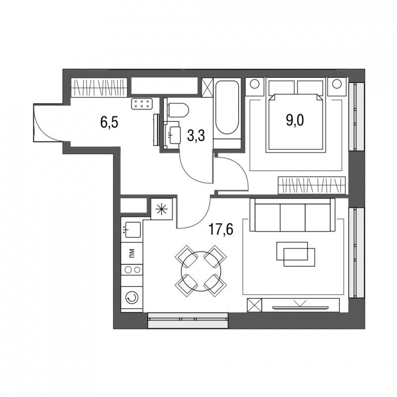 1-комнатная квартира с частичной отделкой, 36.4 м2, 14 этаж, сдача 1 квартал 2024 г., ЖК Сиреневый Парк, корпус 32 - объявление 1894206 - фото №1