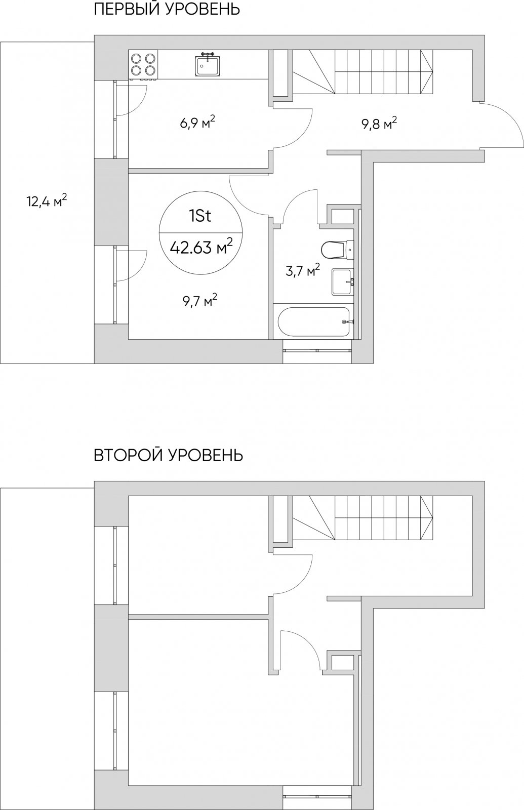1-комнатные апартаменты без отделки, 42.63 м2, 1 этаж, сдача 1 квартал 2024 г., ЖК N'ICE LOFT, корпус 1 - объявление 2171619 - фото №1