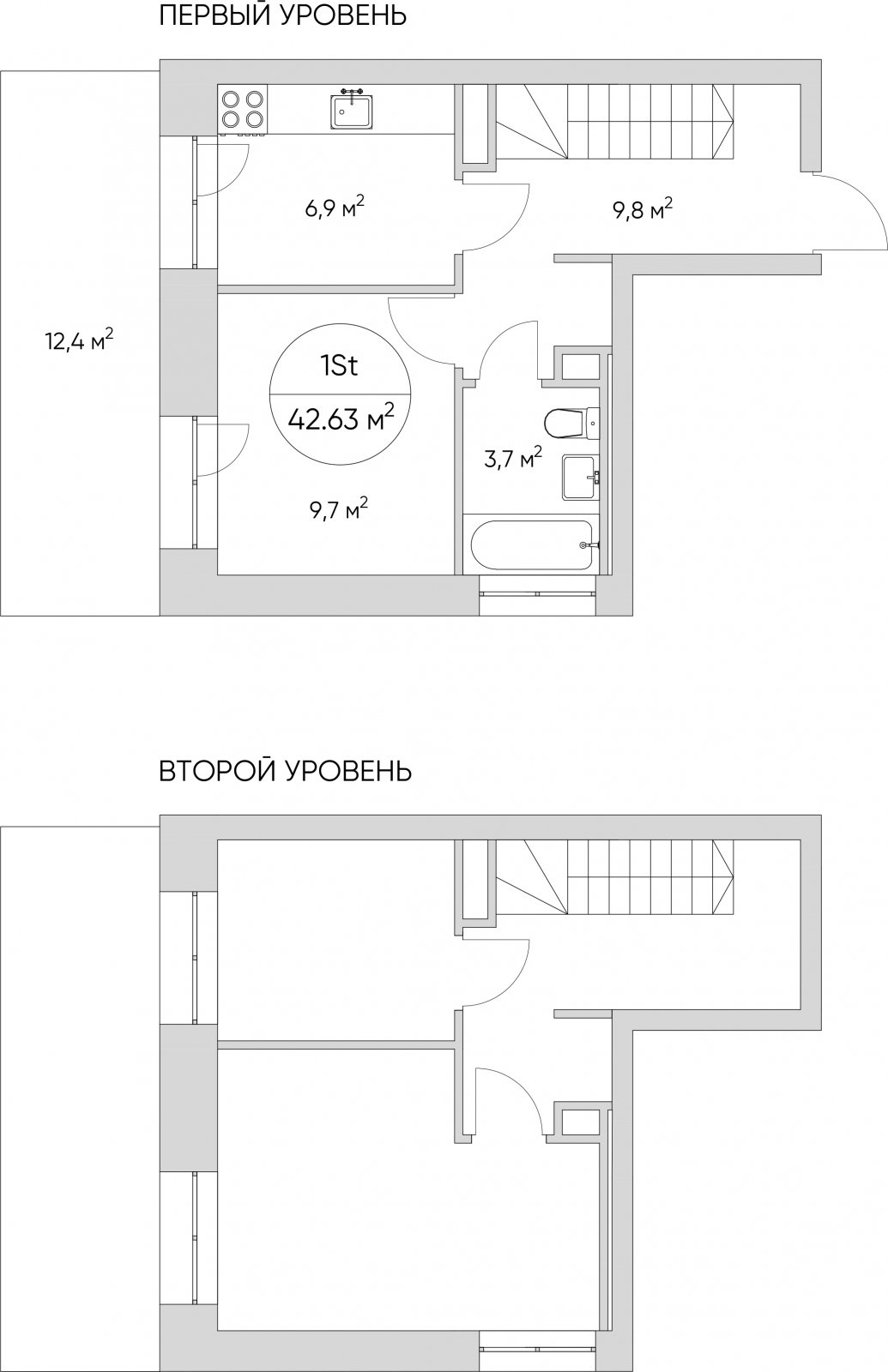 1-комнатные апартаменты без отделки, 42.63 м2, 1 этаж, дом сдан, ЖК N'ICE LOFT, корпус 1 - объявление 2418686 - фото №1