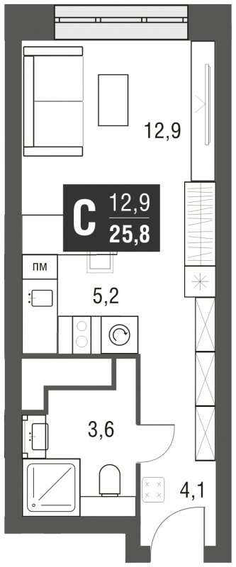 Студия с полной отделкой, 25.8 м2, 27 этаж, сдача 2 квартал 2024 г., ЖК AFI Tower, корпус 1 - объявление 1930834 - фото №1