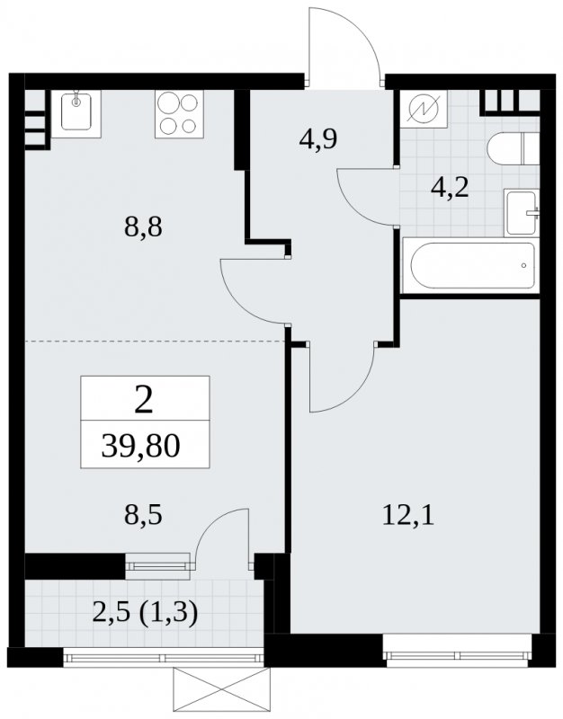 2-комнатная квартира (евро) без отделки, 39.8 м2, 6 этаж, сдача 1 квартал 2025 г., ЖК Прокшино, корпус 5.2.3 - объявление 1751461 - фото №1