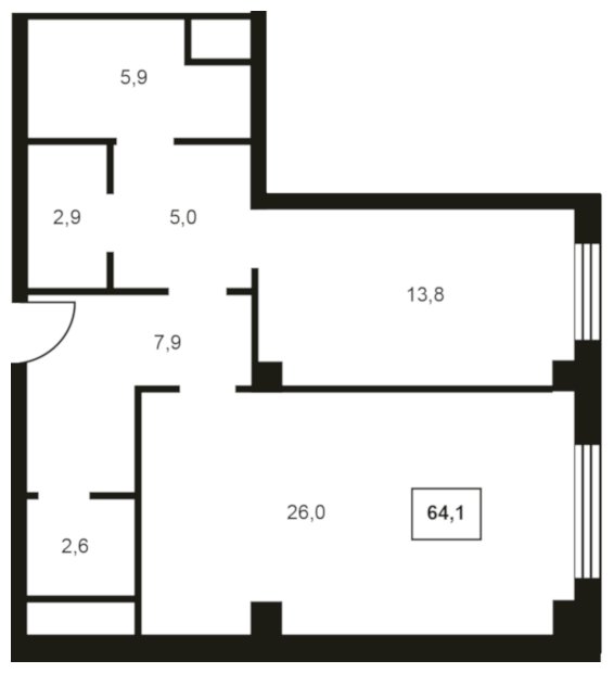 2-комнатная квартира без отделки, 64.1 м2, 8 этаж, дом сдан, ЖК Резиденции Замоскворечье, корпус 1 - объявление 1767425 - фото №1