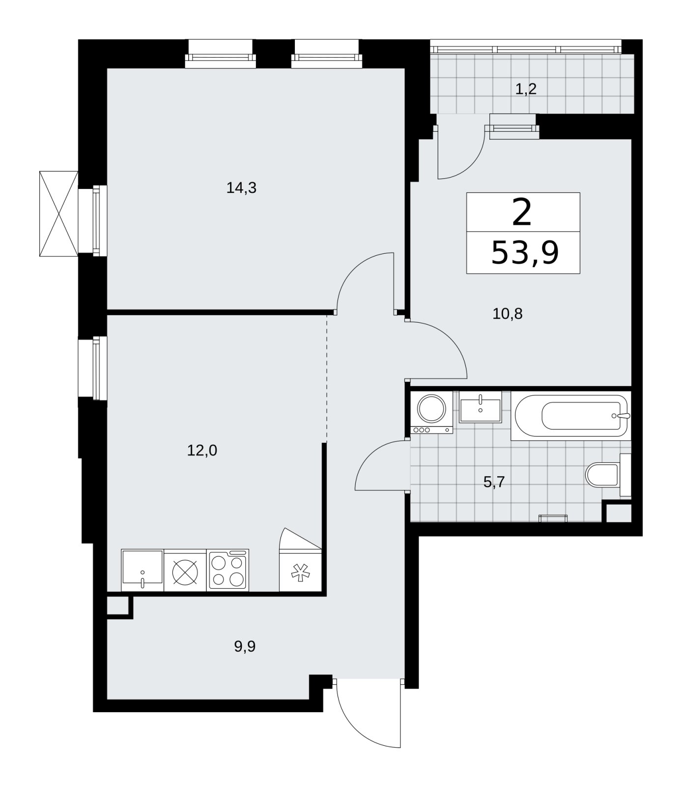 2-комнатная квартира без отделки, 53.9 м2, 2 этаж, сдача 1 квартал 2026 г., ЖК Скандинавия, корпус 37.2.1 - объявление 2254264 - фото №1