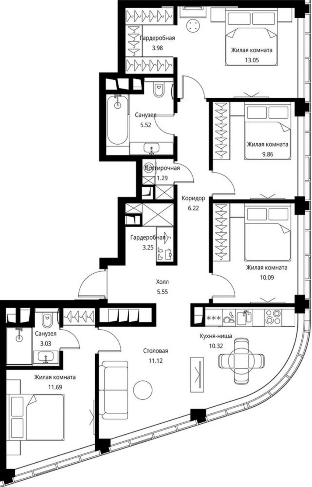 4-комнатная квартира без отделки, 94.97 м2, 36 этаж, сдача 3 квартал 2026 г., ЖК City Bay, корпус North Ocean 8 - объявление 2240681 - фото №1