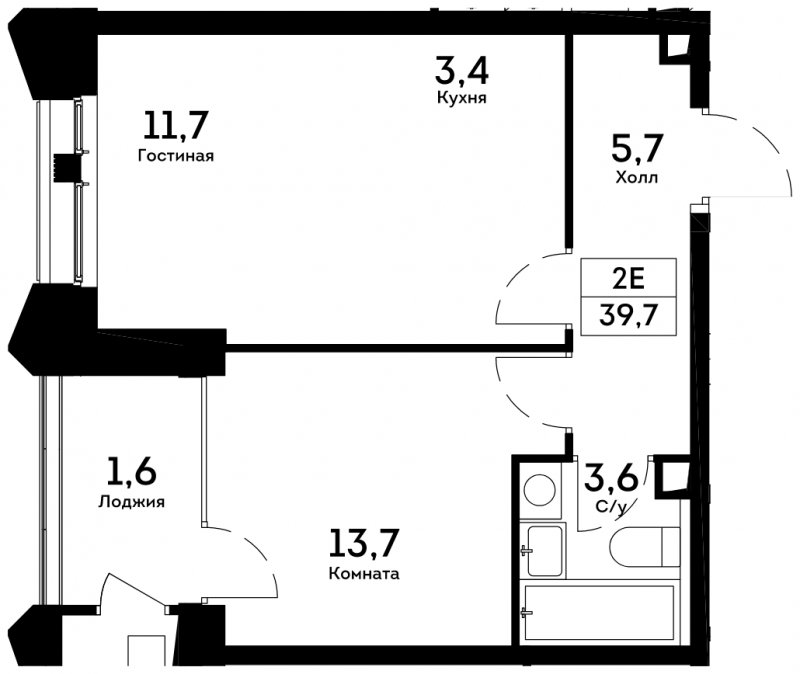 2-комнатная квартира 39.7 м2, 17 этаж, сдача 4 квартал 2022 г., ЖК Квартал на набережной NOW, корпус 2.2 - объявление 1658099 - фото №1